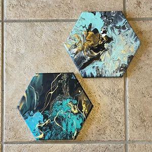 Mysterious: series of two 8.5 inch hexagon canvases